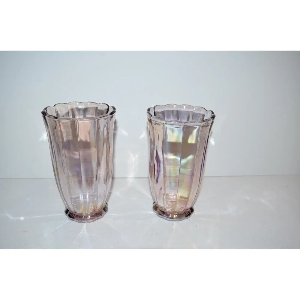 Pioneer Woman Luster Pink Tumbler Glasses‎ 2 Pearlized Iridescent 15 Oz